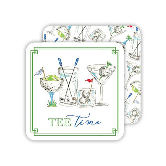 Hand Painted Golf Time Cocktails Square Coasters