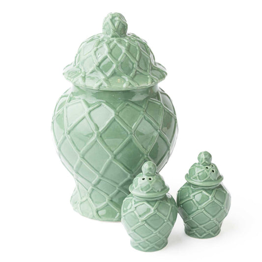 Green Textured Ginger Jar Salt & Pepper Shaker Set