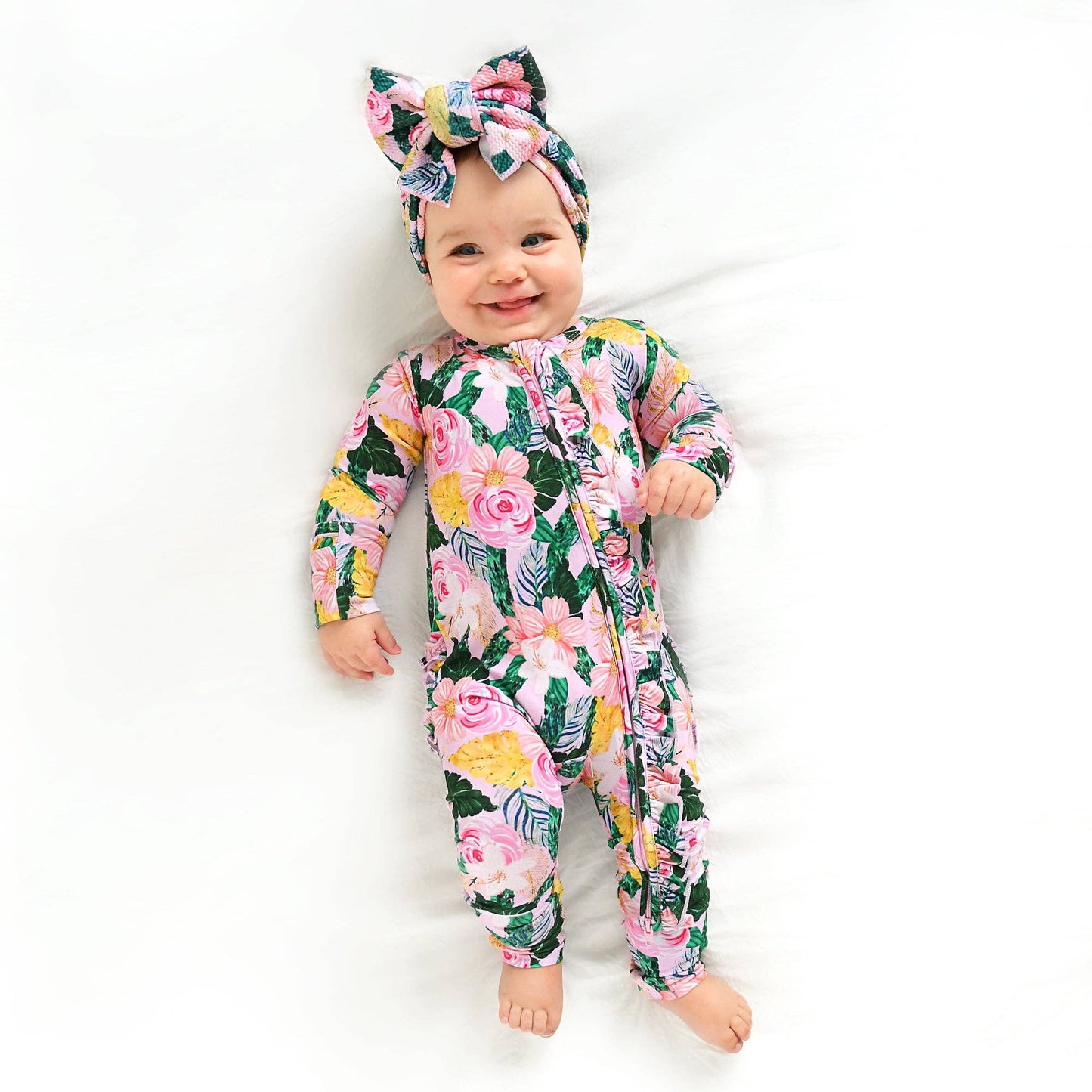 Luana RUFFLE ZIP Bamboo One Piece Floral Baby Outfit