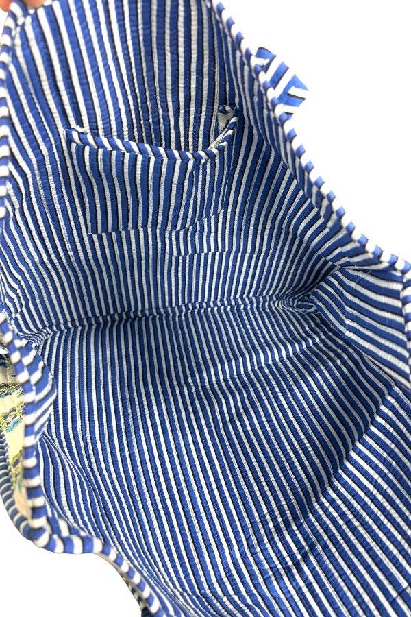 Emma Blue and White Floral Tote Bag