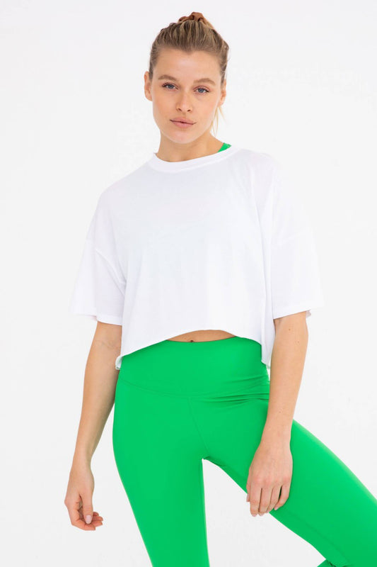 Relaxed Fit Raw Edge Cropped Tee