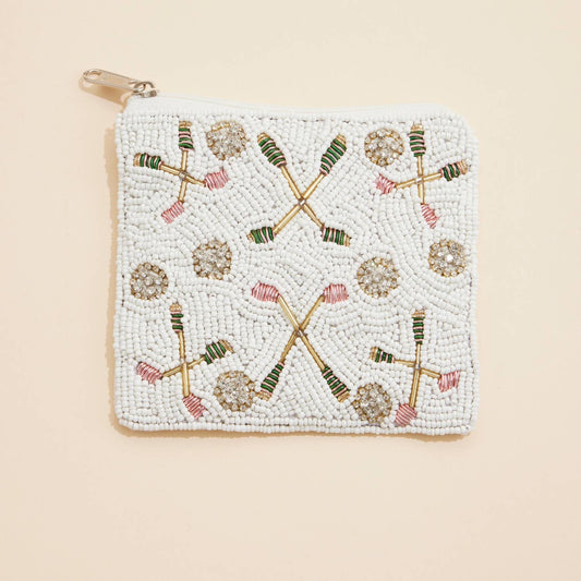 Bandy Racket & Ball Beaded Coin Pouch