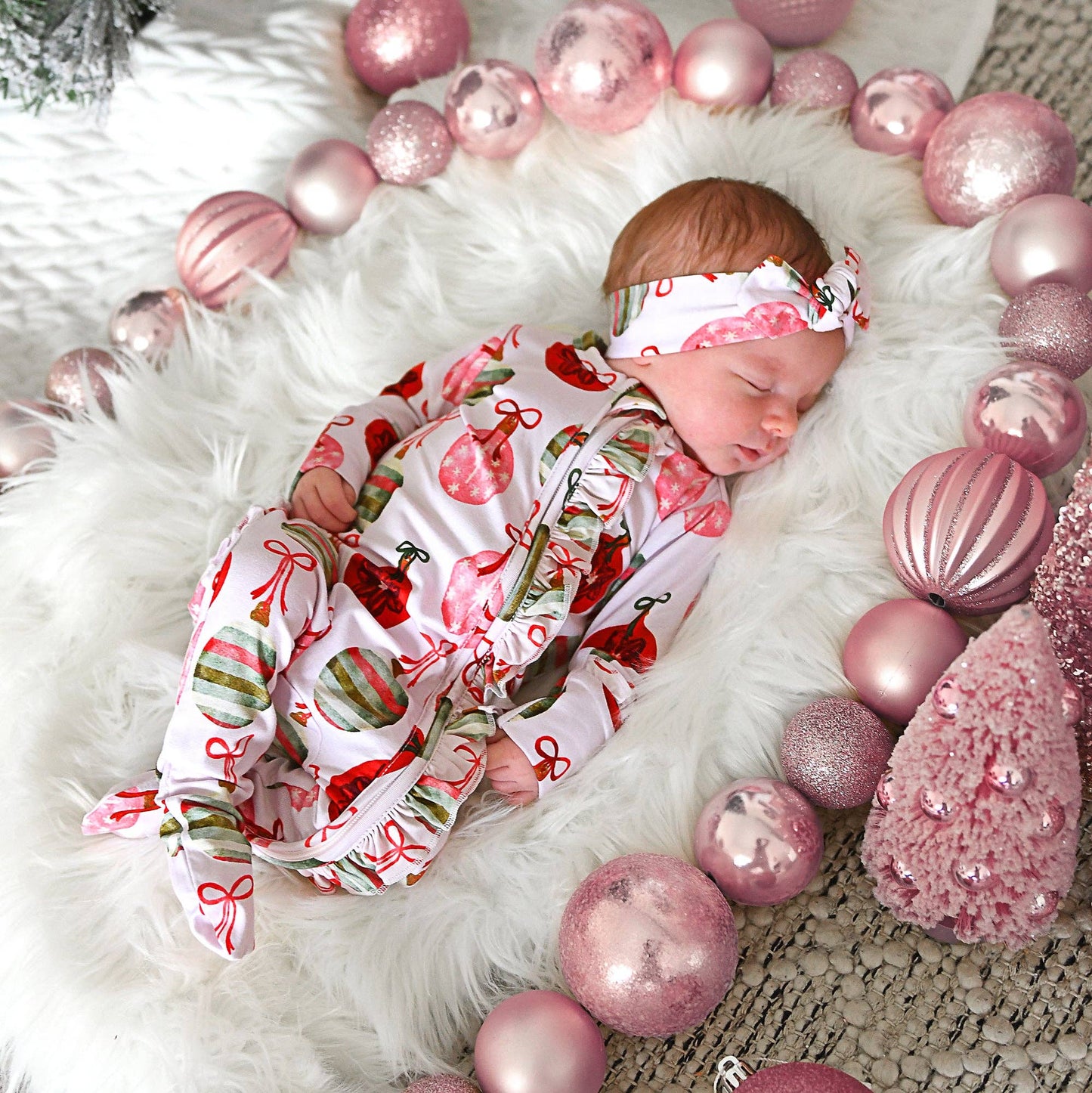 Kit Ornaments Ruffle Zip Christmas Ruffle  bamboo baby one piece outfit