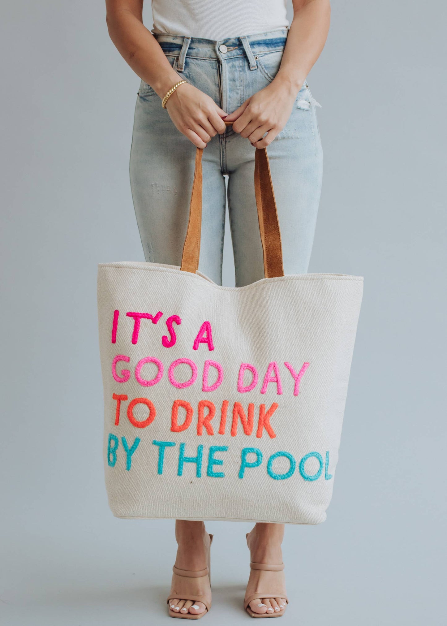 Drink By The Pool Tote Cream