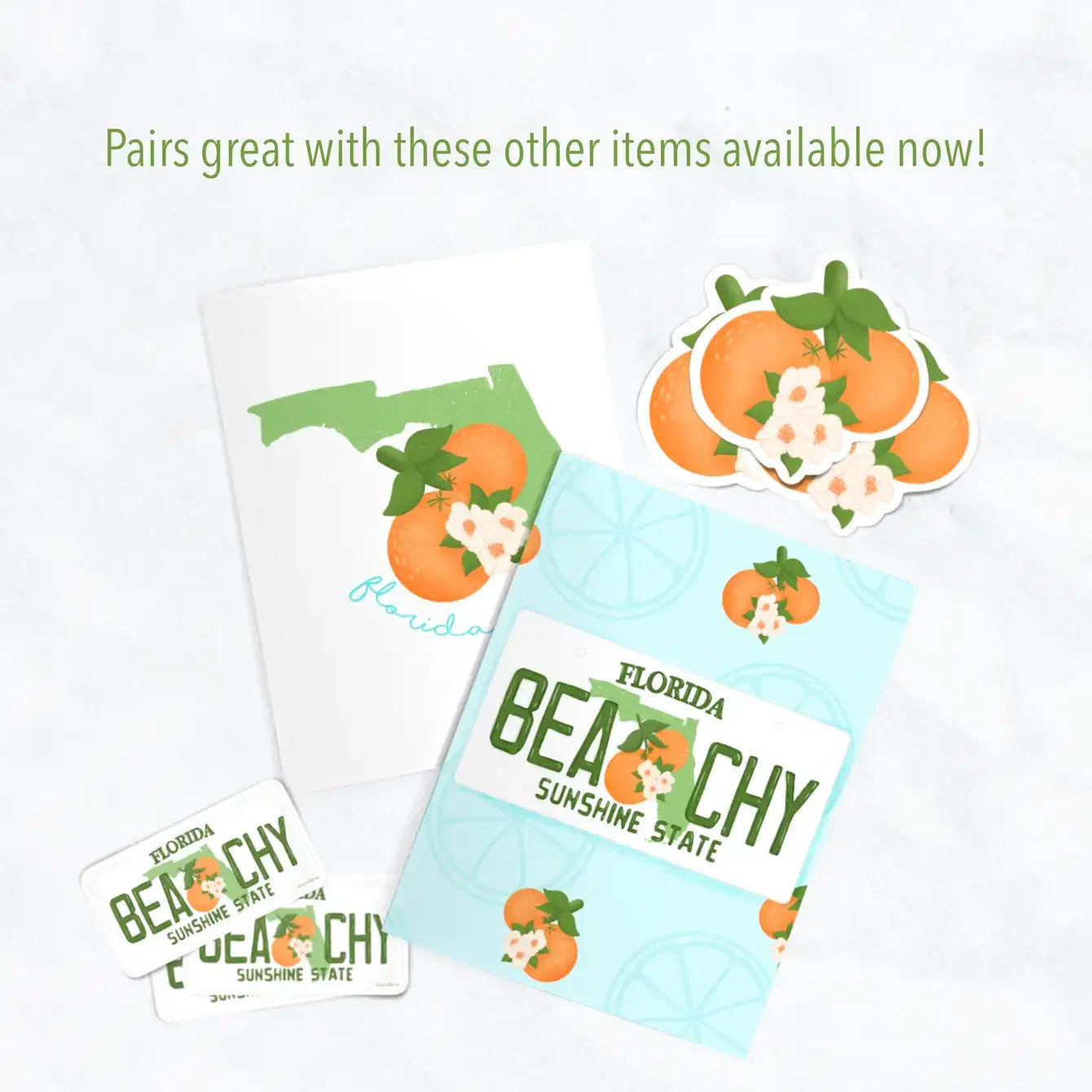 Florida State Shaped Sticker With Orange Blossoms