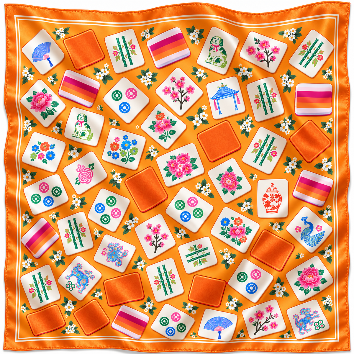 Mahjong Tiles Silky Bandana Scarf (4 PRINTS, 2 SIZES)