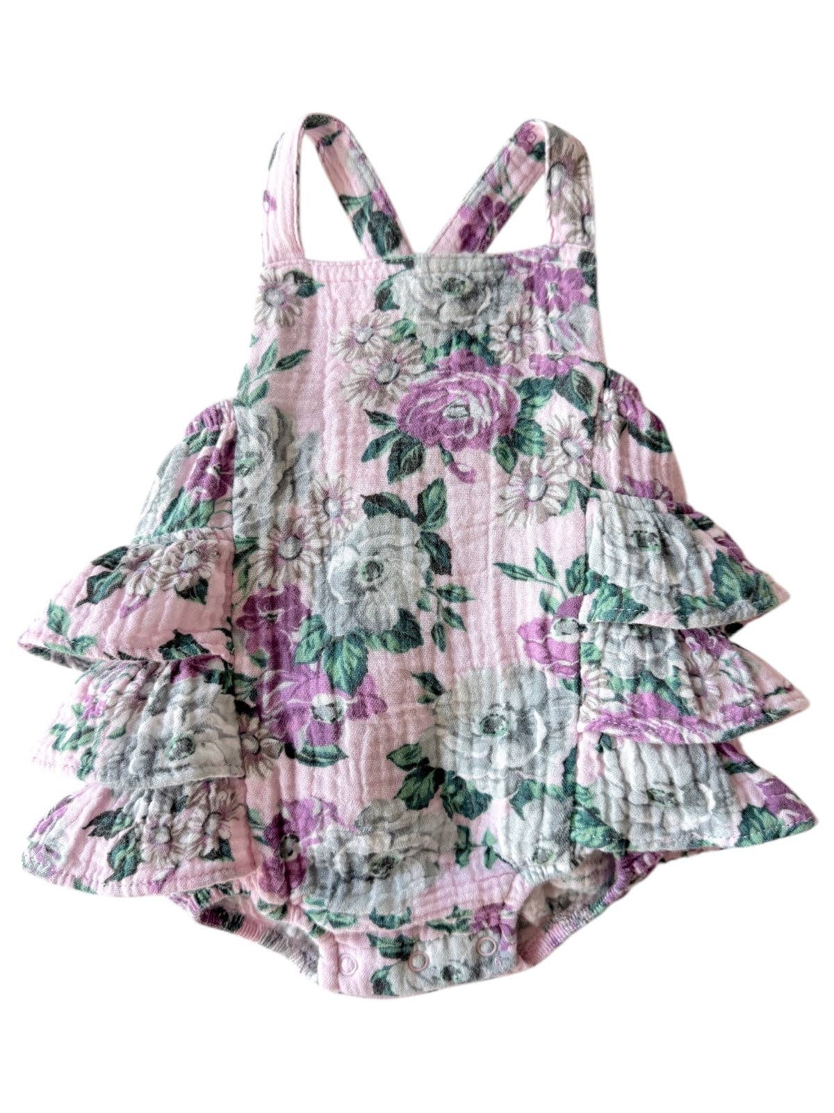 Muslin Ruffle Sunsuit, Blissful Blossoms