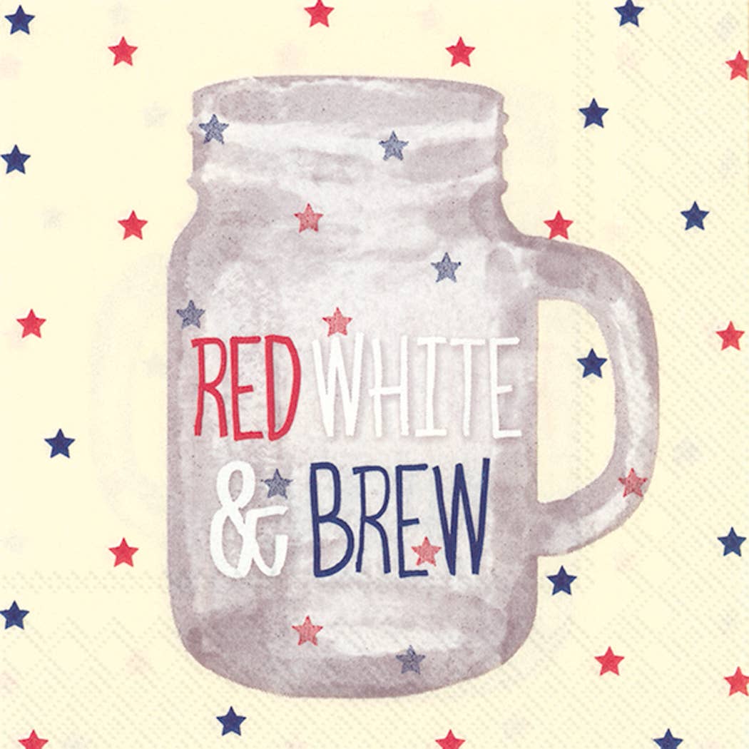 Paper Cocktail Napkins Pack of 20 Red White & Brew