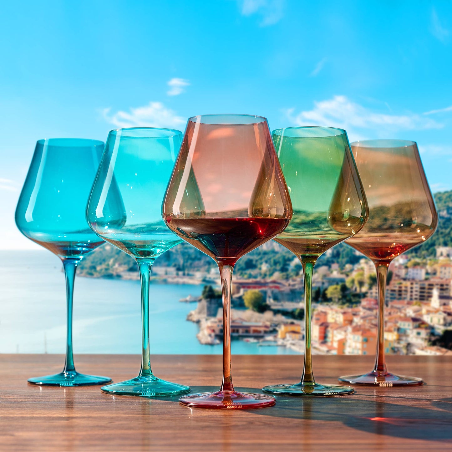 Colors of the French Riviera, Wine Glasses | 5 Set, 20 OZ