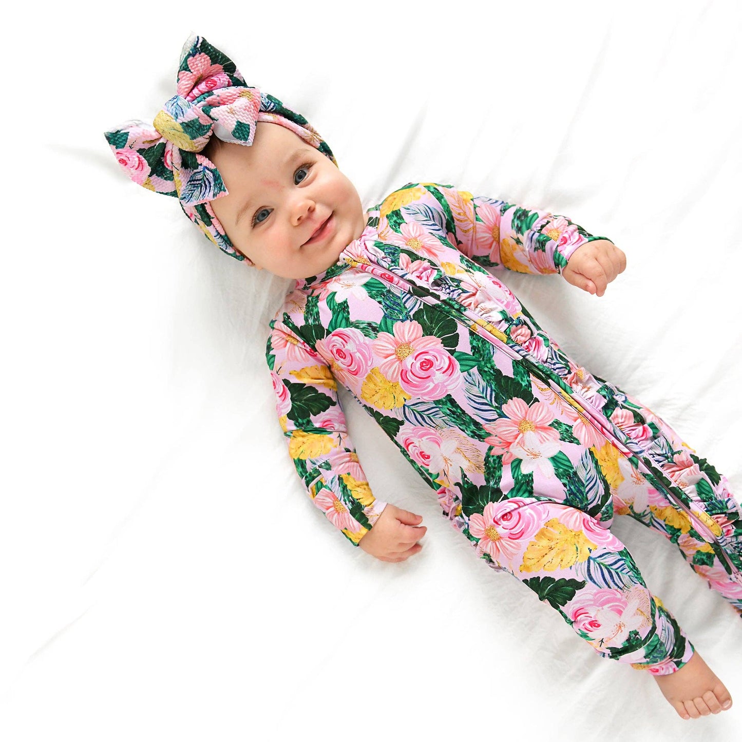 Luana RUFFLE ZIP Bamboo One Piece Floral Baby Outfit