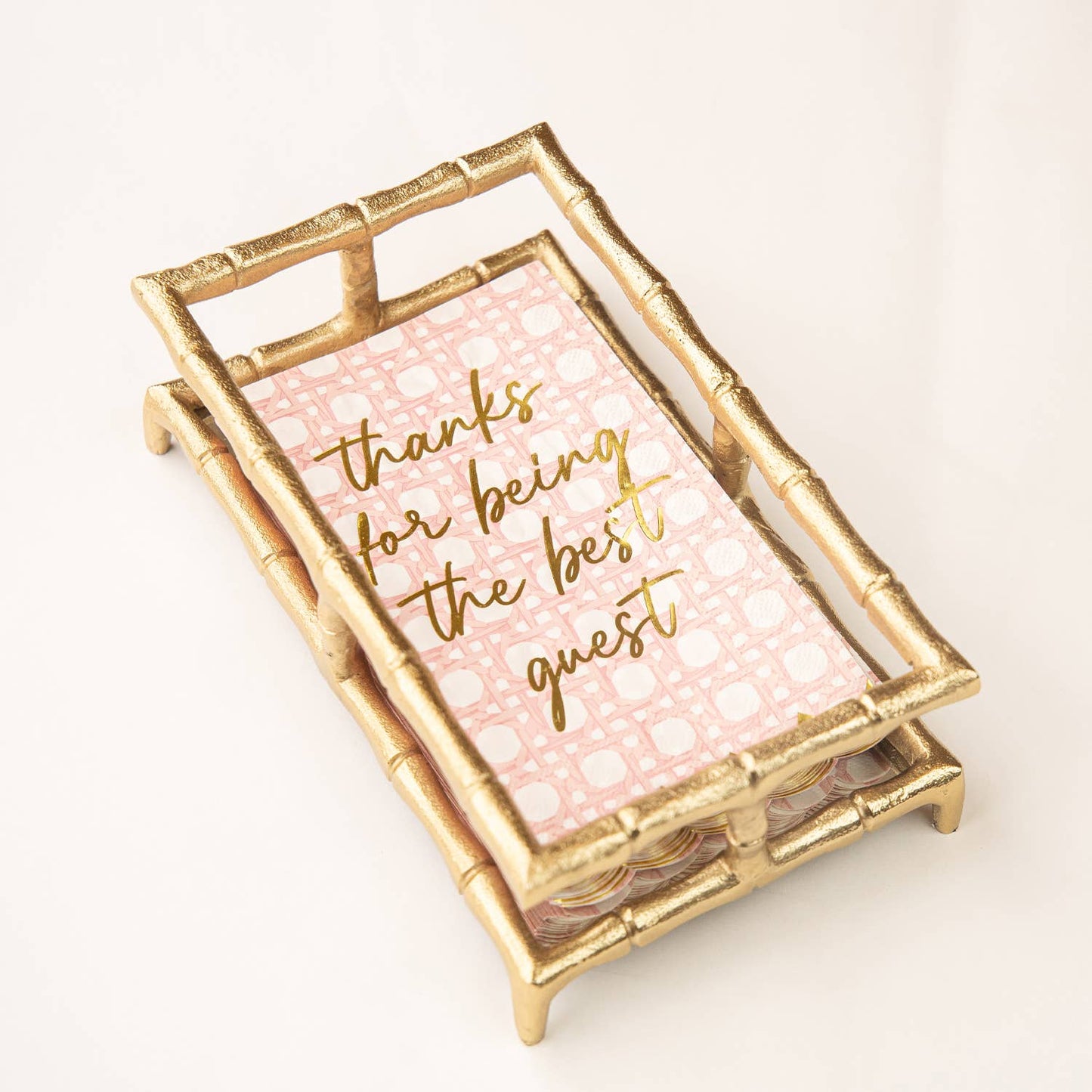Gold Bamboo Guest Towel Tray with Mirror Base