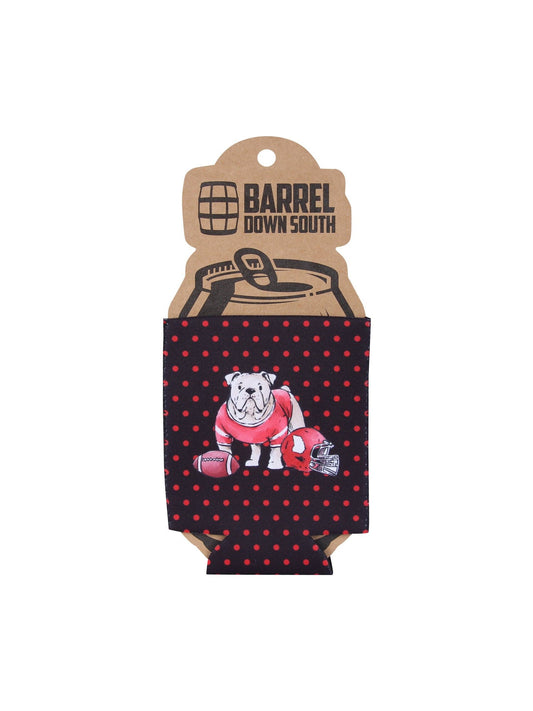 Black Polka Dot Bulldog Can Cooler