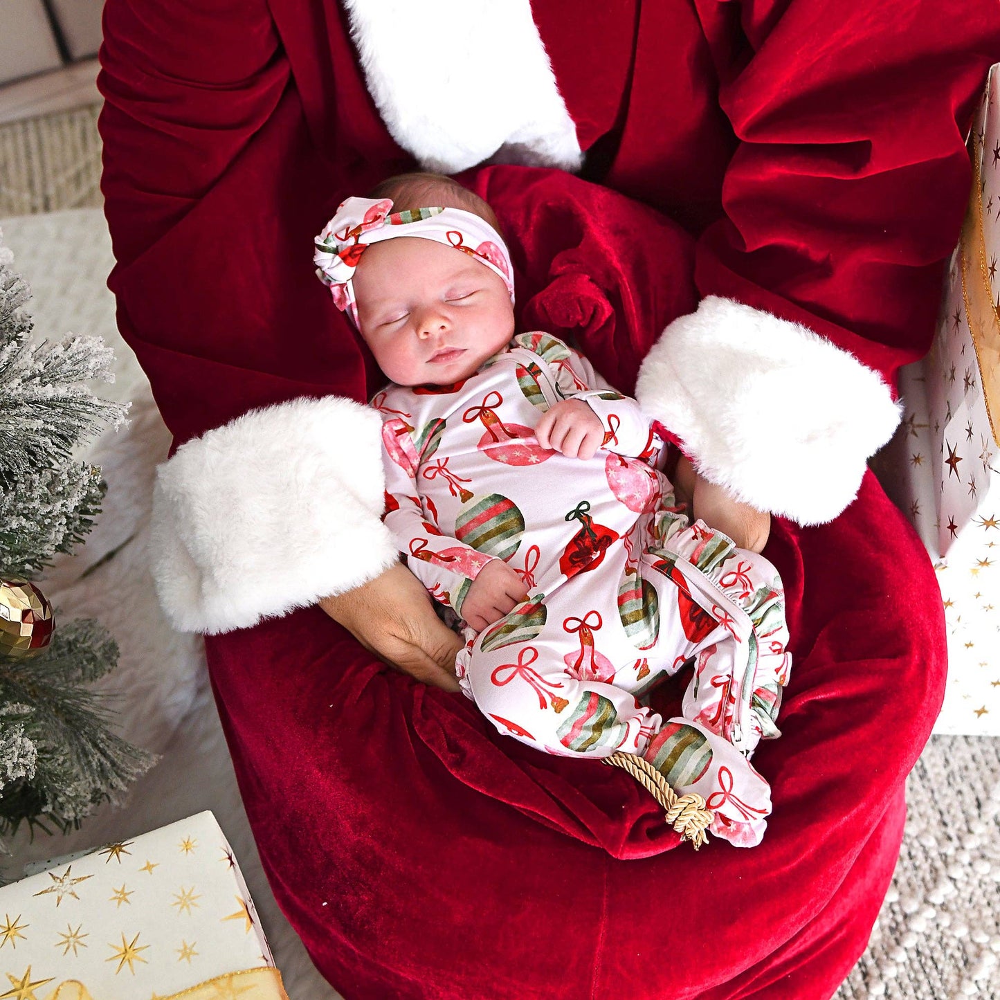 Kit Ornaments Ruffle Zip Christmas Ruffle  bamboo baby one piece outfit