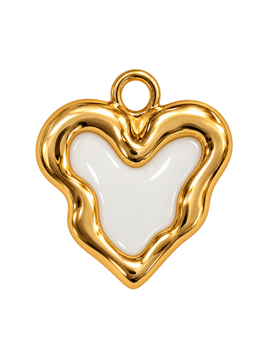 Gold & White Heart Charm