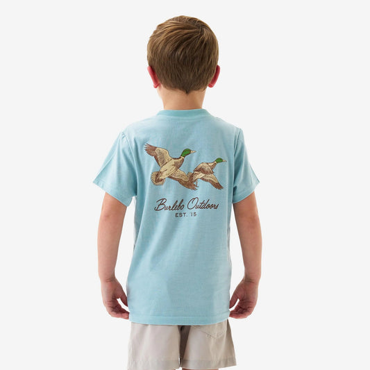 Youth Short Sleeve Flying Mallards - Heather Sky Blue