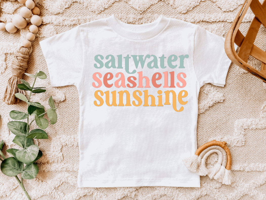 Salt Water, Sea Shells and Sunshine Kids Tee Shirt