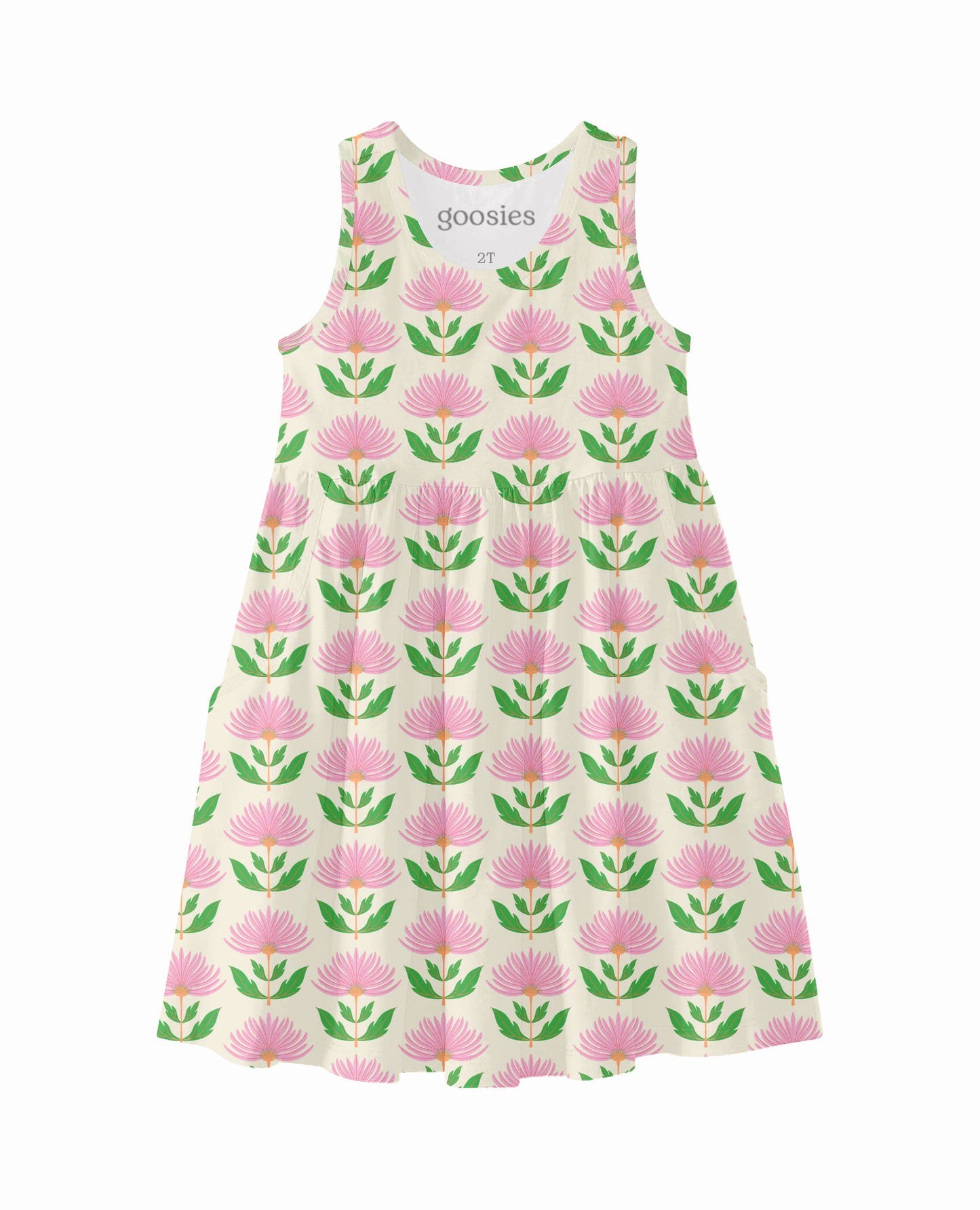 Pink Block Print Flowers - Sleeveless Pocket Dress