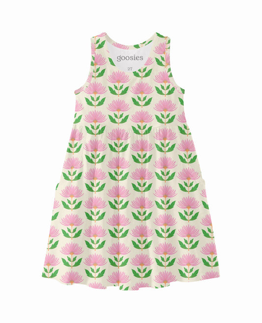 Pink Block Print Flowers - Sleeveless Pocket Dress
