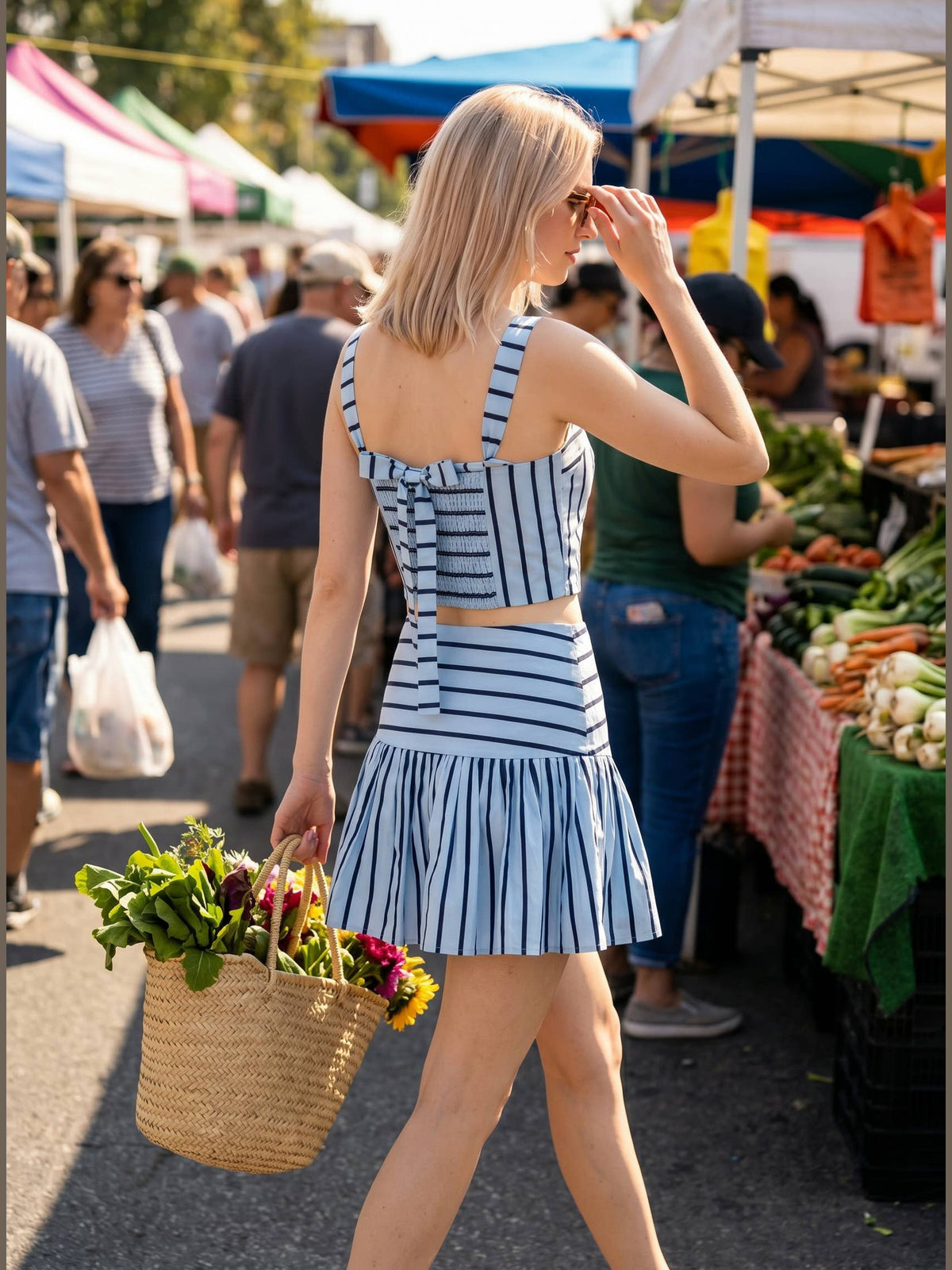 Stripe Crop Top & Ruffle Mini Skirt Set