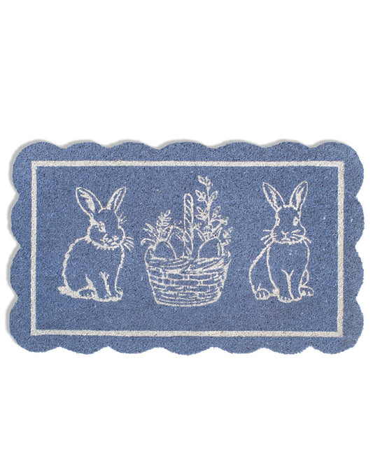 Morgan Bunny Scallop Coir Doormat   Light Blue/White   18x30