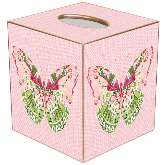 Butterfly on Pink Linen Handmade Tissue Box Cover