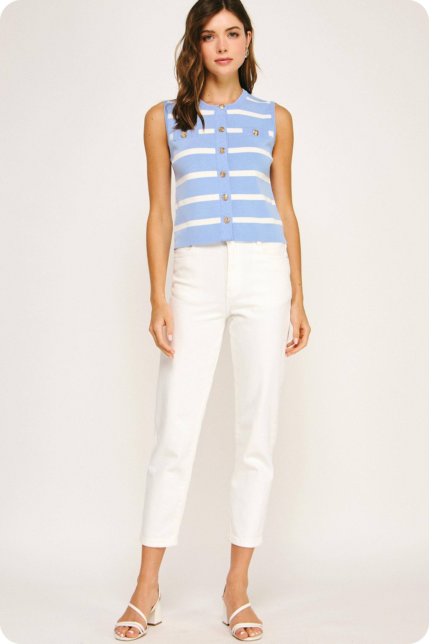 Striped Knit Sleeveless Vest Top