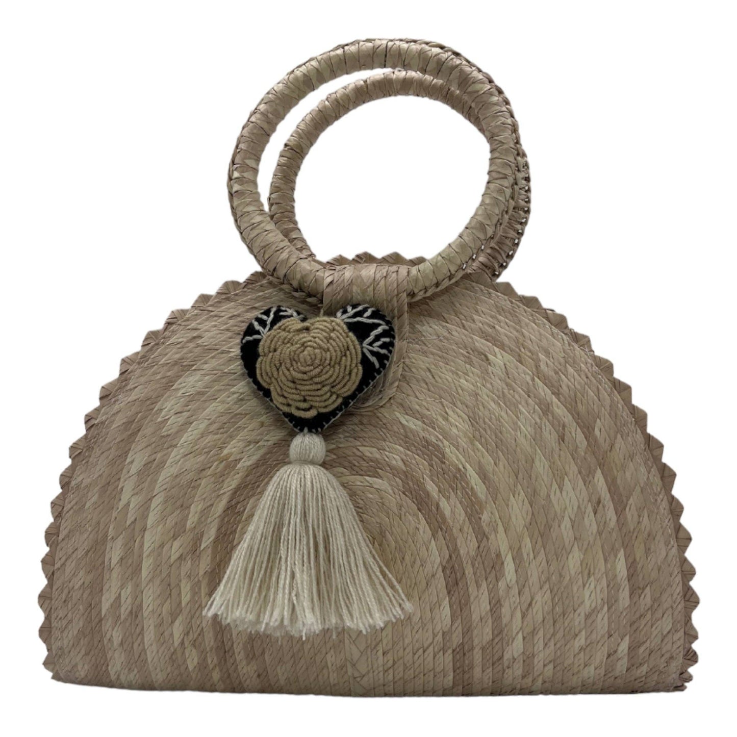 Handwoven Crescent Bag with Pompon