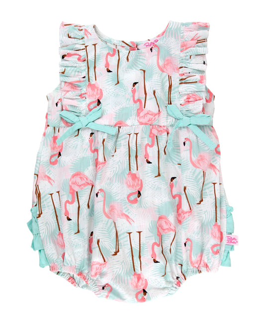 Baby Girls Vibrant Flamingo Classic Ruffle Bubble Romper