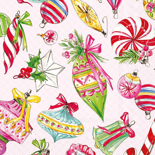 Paper Cocktail Napkins 20ct Vintage Ornaments Christmas