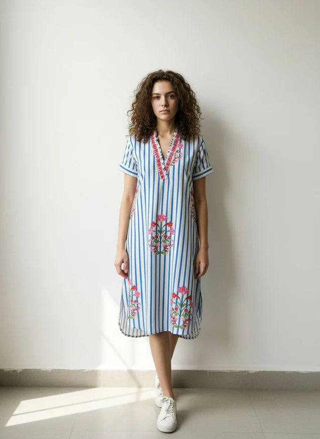 Alana Dress - Striped Garden