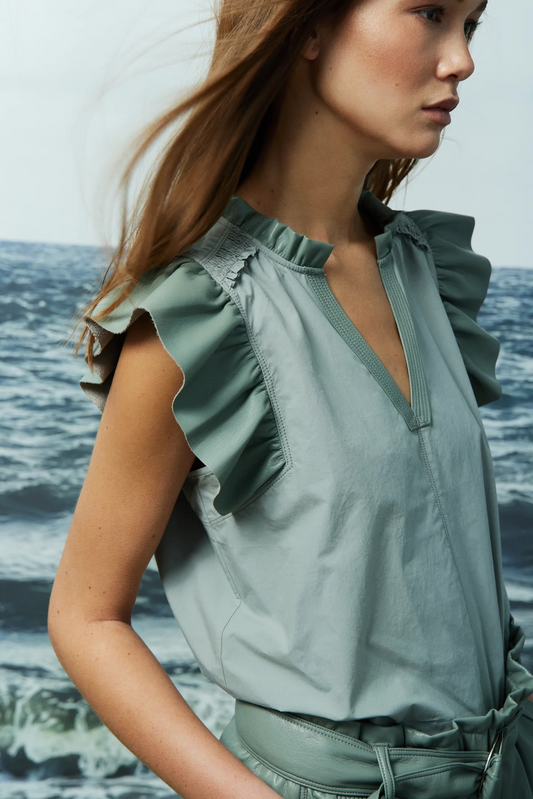 Reese Mixed Media Blouse - Sage