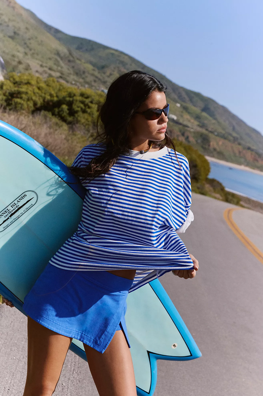 Striped Tackled Tee - Electric Cobalt