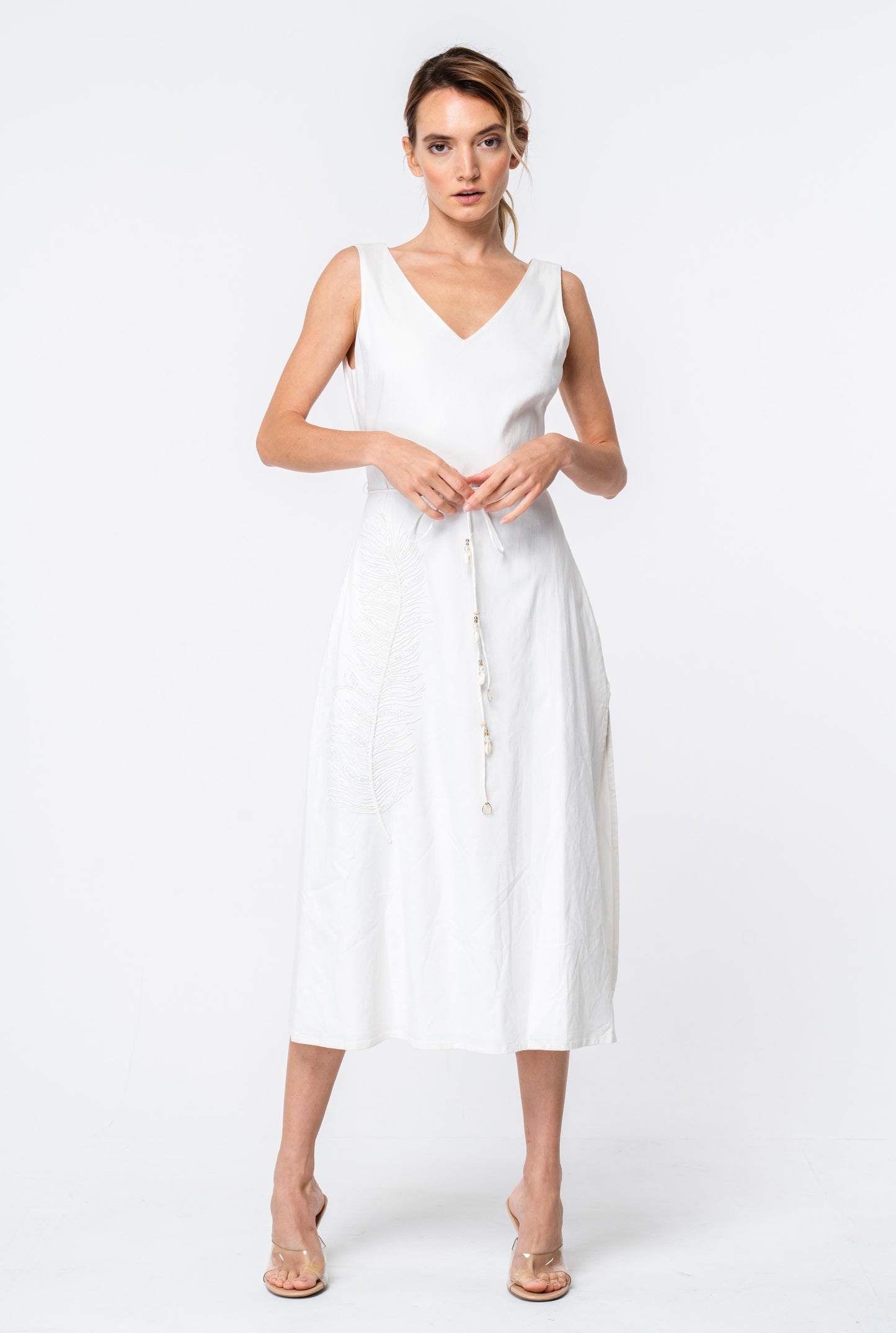 Carrie Embroidered Feather Midi Dress