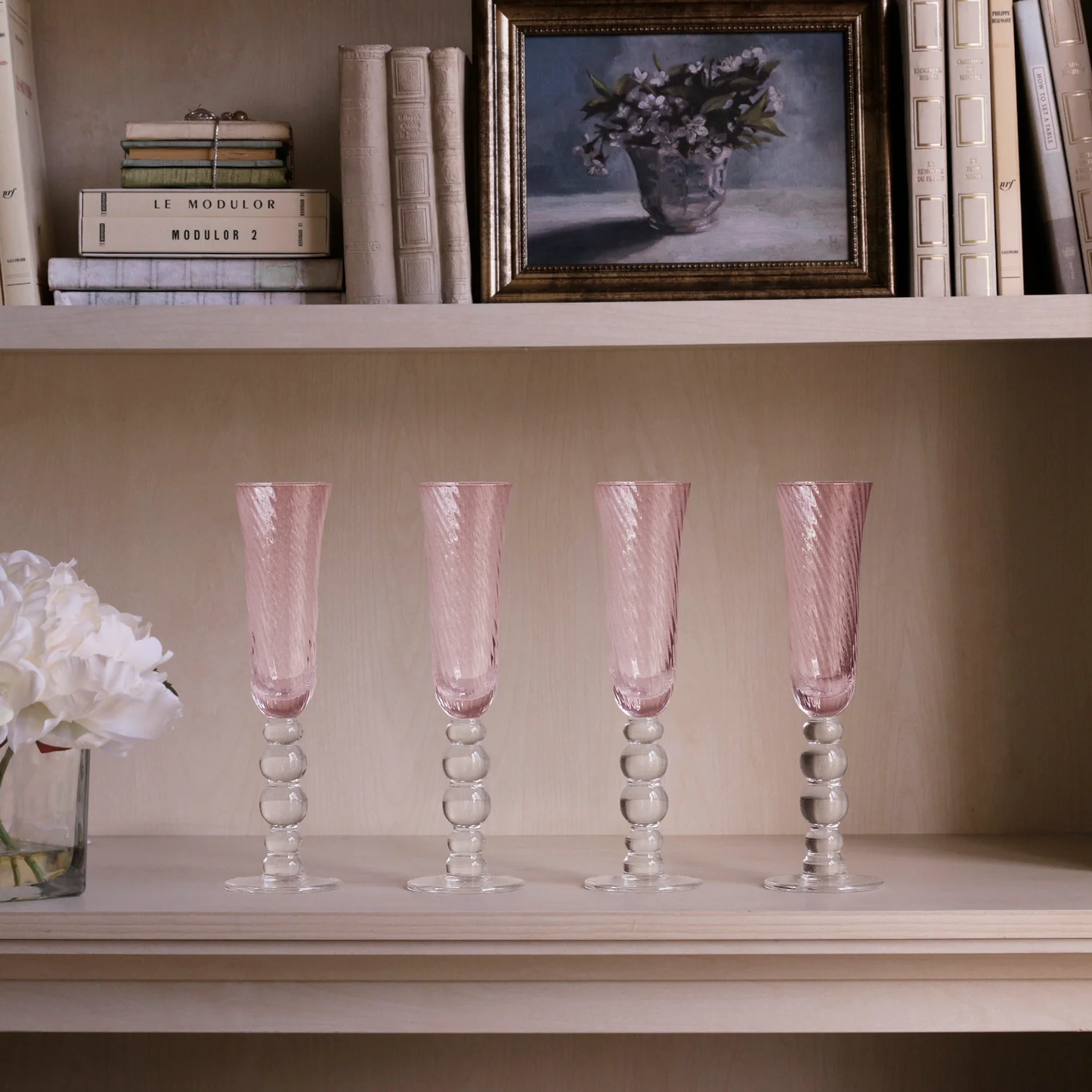Pink French Swirl Champagne Flutes (S/4)