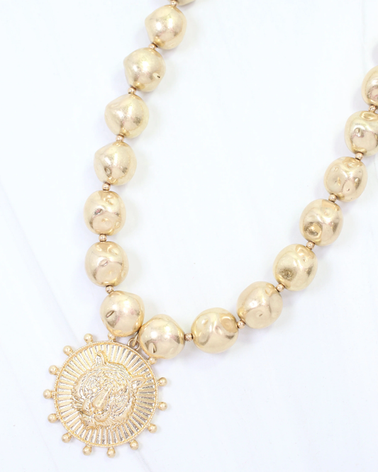 Carmen Beaded Coin Necklace - Tiger