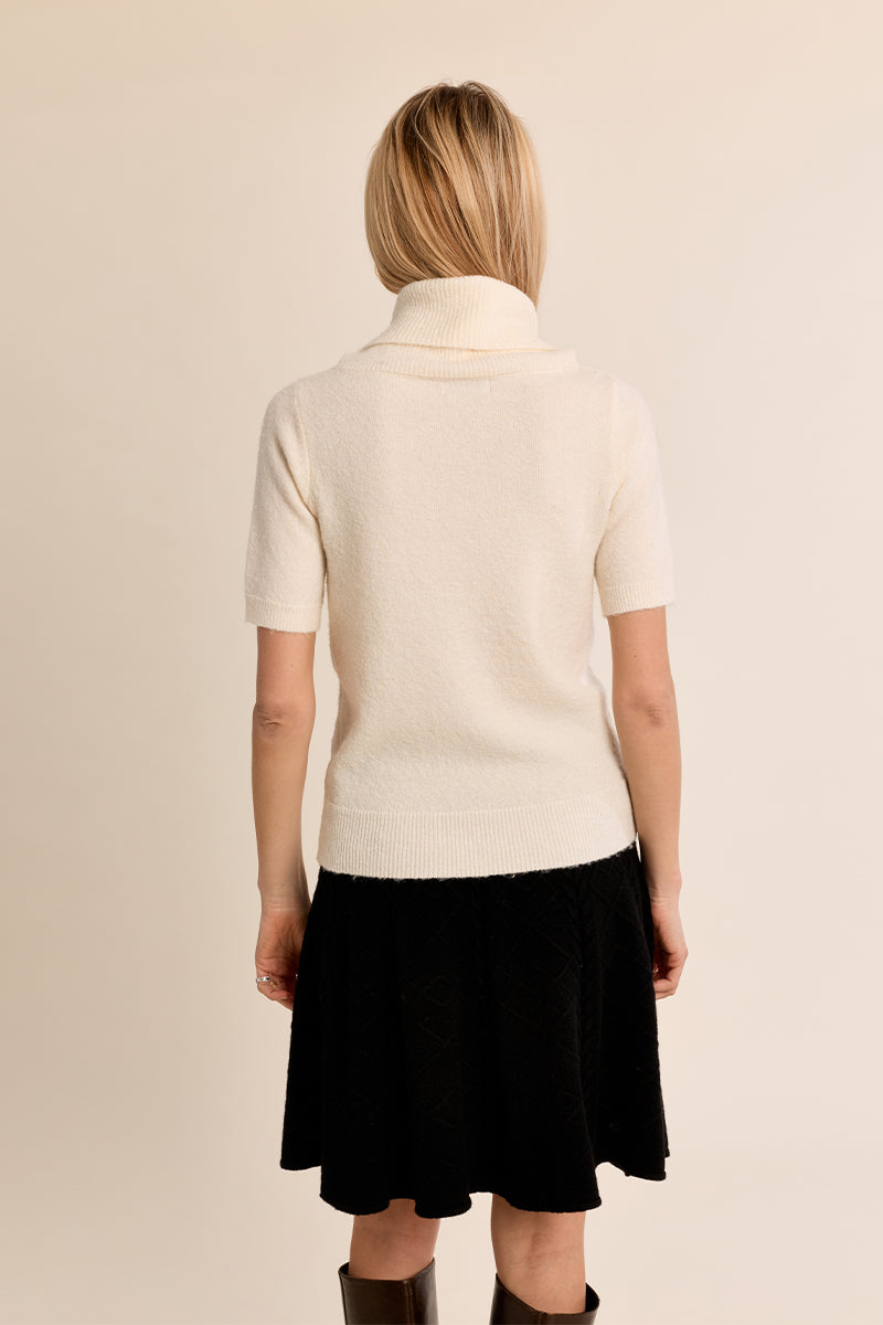 Cowl Neck Short Sleeve Sweater - Cream