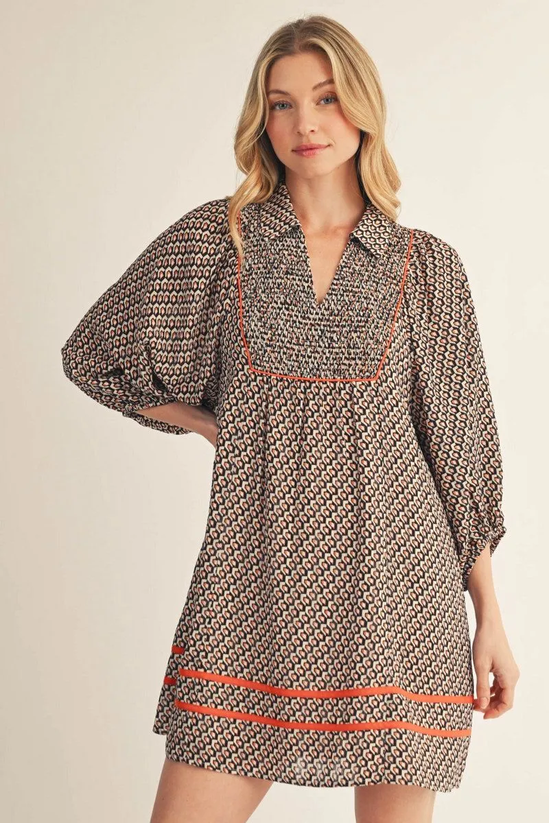 Geo Print Mini Dress - Orange