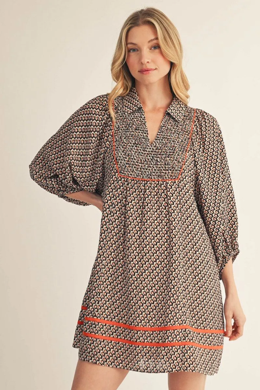 Geo Print Mini Dress - Orange
