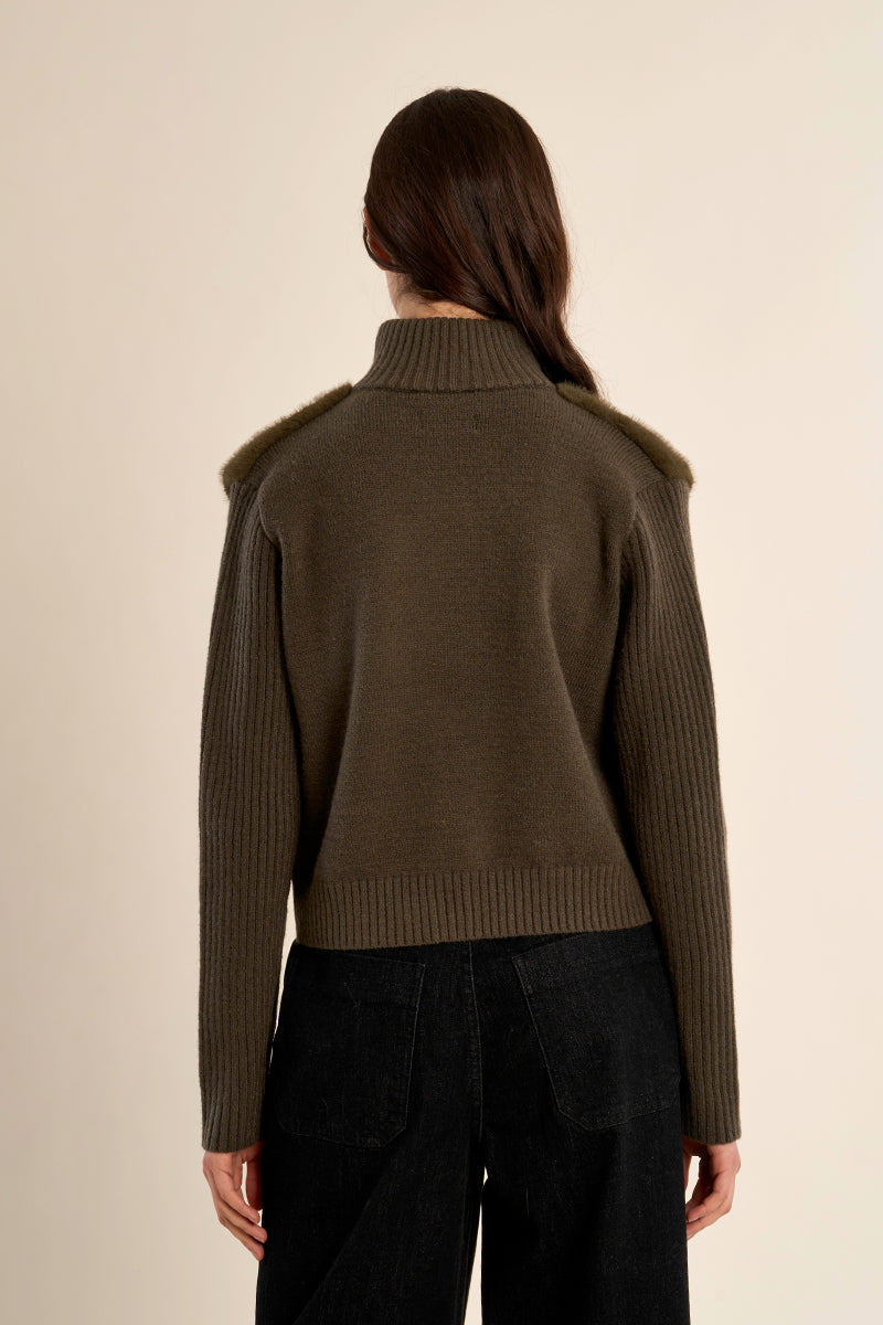 Knitted Fur Jacket - Khaki Green
