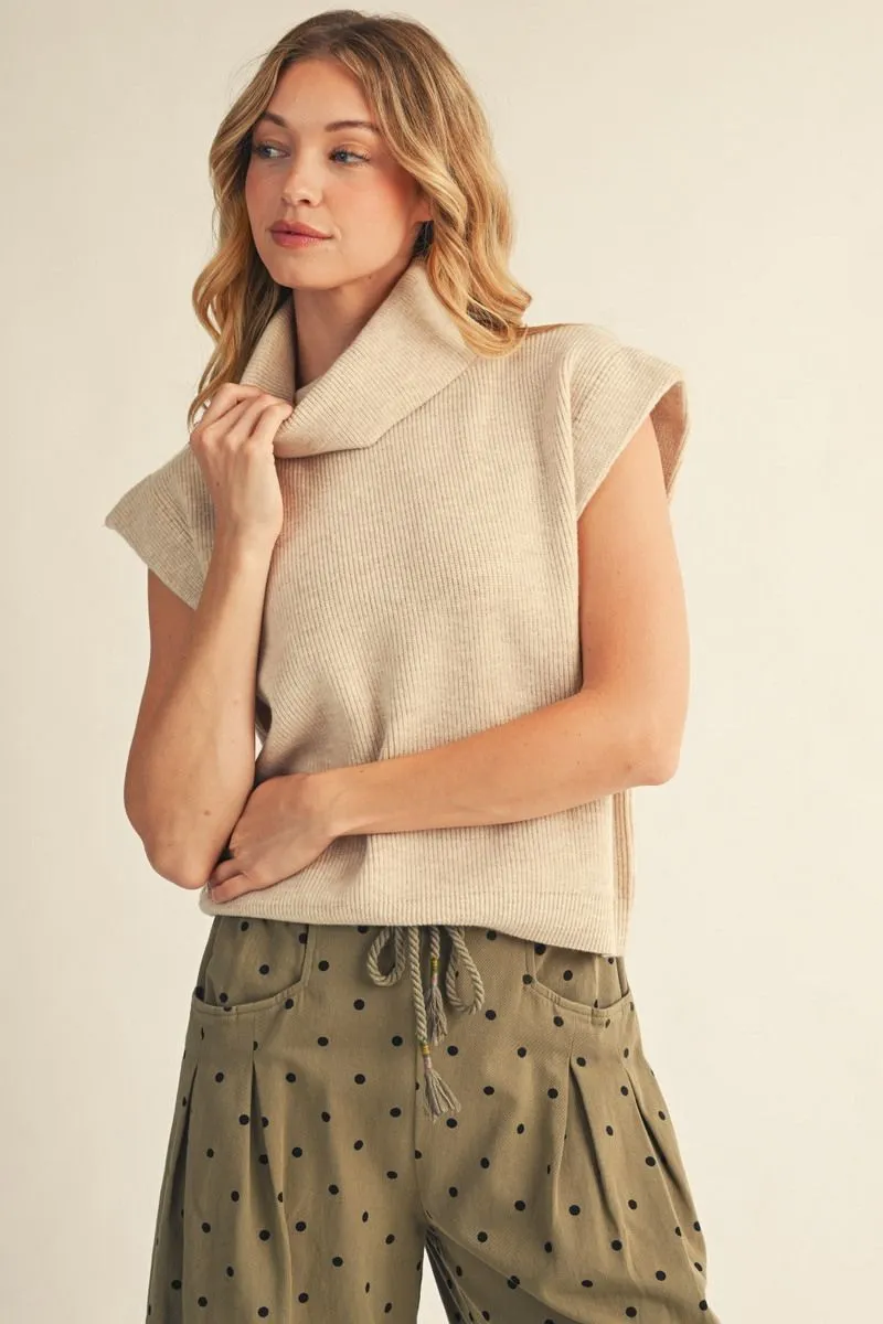 Turtle Neck Short Sleeve Sweater - Oatmeal