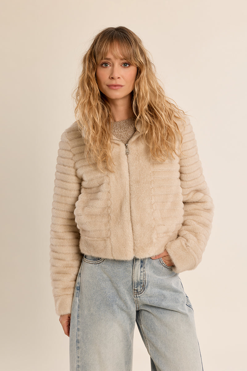 Faux Fur Woven Jacket - Off White
