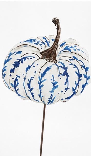 Blue and White Pumpkin Yard Stake