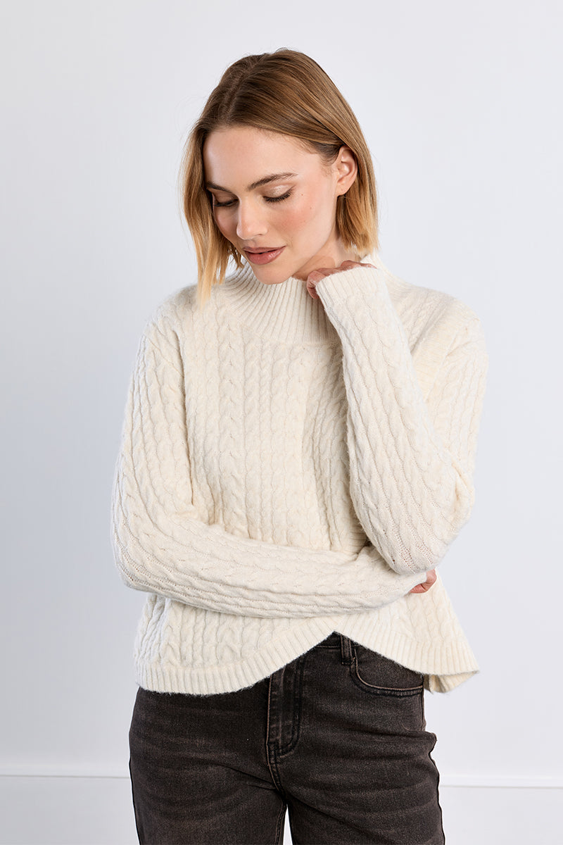 Crossover Cable Knit Sweater - White