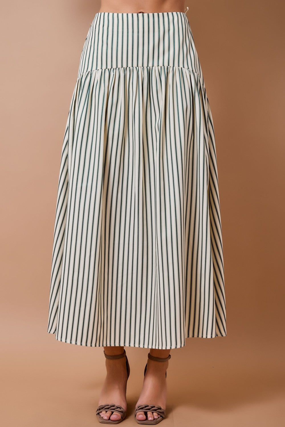 Striped Midi Maxi Skirt - Cream/Green