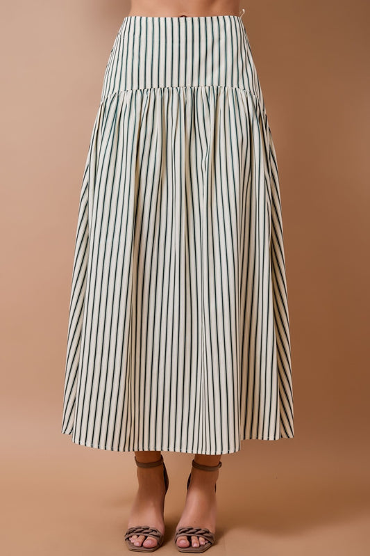Striped Midi Maxi Skirt - Cream/Green
