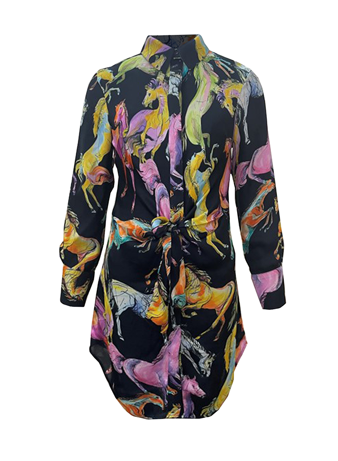 Kena black horse printed knot dress