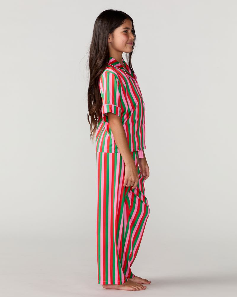 Kids Candy Christmas Stripe Silky Pant Set