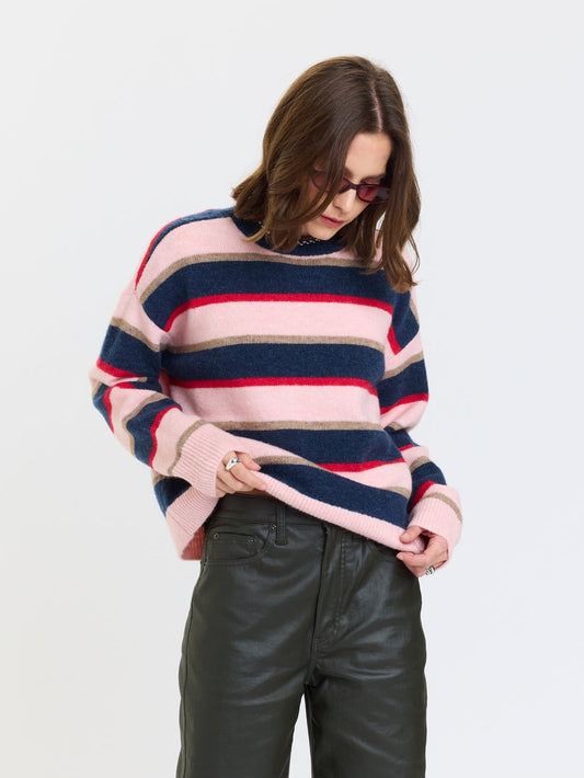 Carlyle Everyday Crew Neck Sweater - Coral Stripe