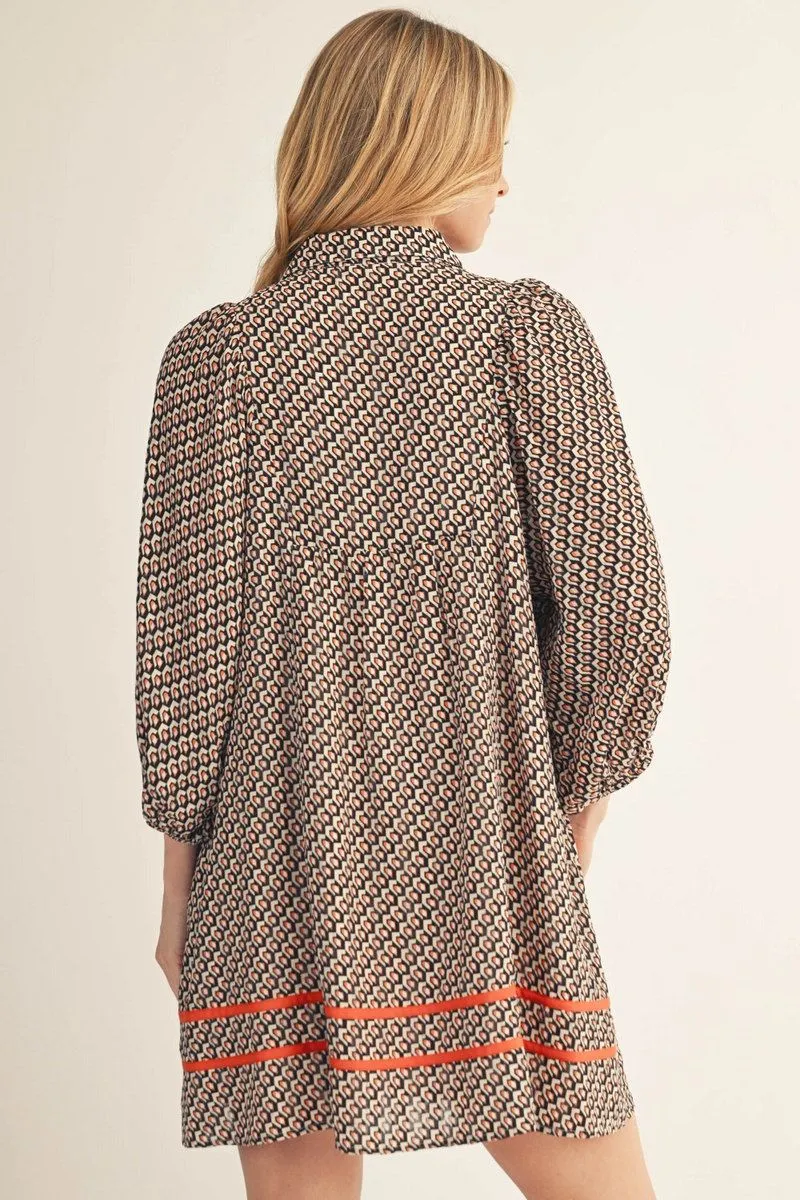 Geo Print Mini Dress - Orange