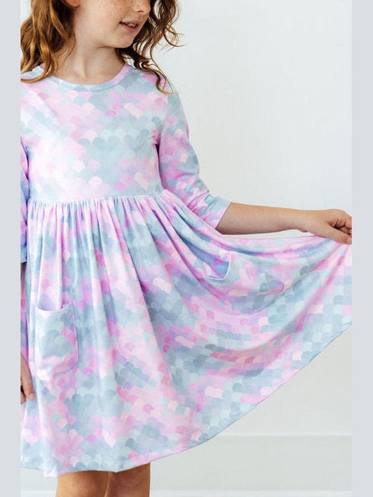 3/4 Sleeve Pocket Twirl Dress - Mermaid Magic